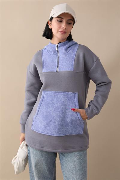 Kanguru Cepli Kapüşonlu Antrasit Sweat