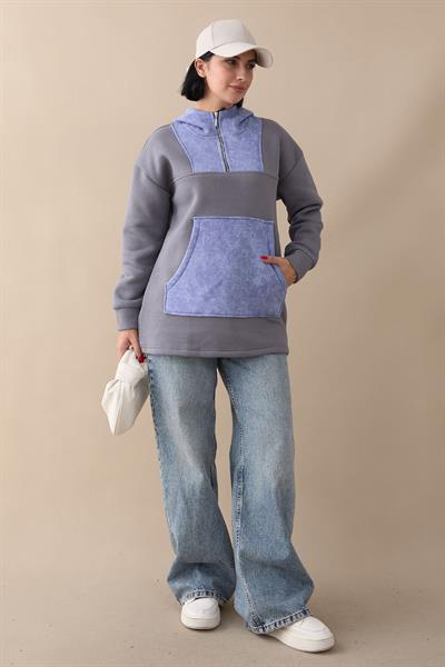 Kanguru Cepli Kapüşonlu Antrasit Sweat