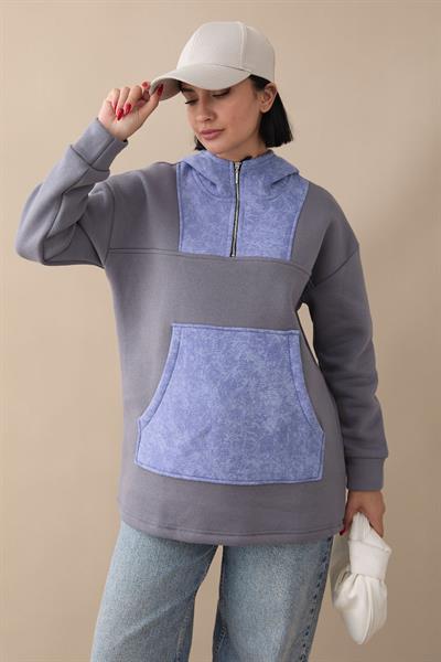 Kanguru Cepli Kapüşonlu Antrasit Sweat