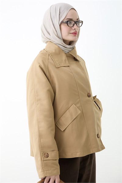 Kapak Cepli Astarlı Camel Ceket