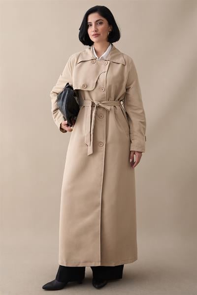 Kapak Detay Uzun Astarlı Taş Trençkot