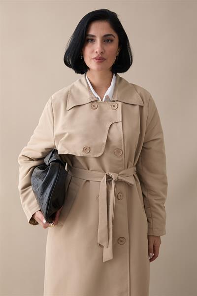 Kapak Detay Uzun Astarlı Taş Trençkot