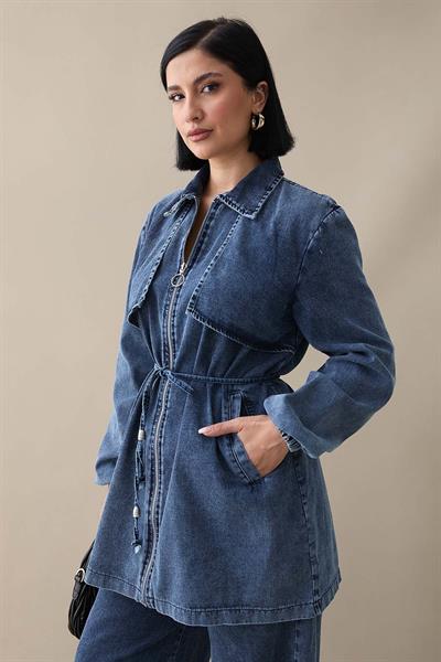 Kapaklı Kuşaklı Mavi Kot Takım