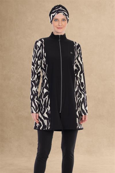 Kapalı 4 Parçalı Siyah Tesettür Mayo 6064A