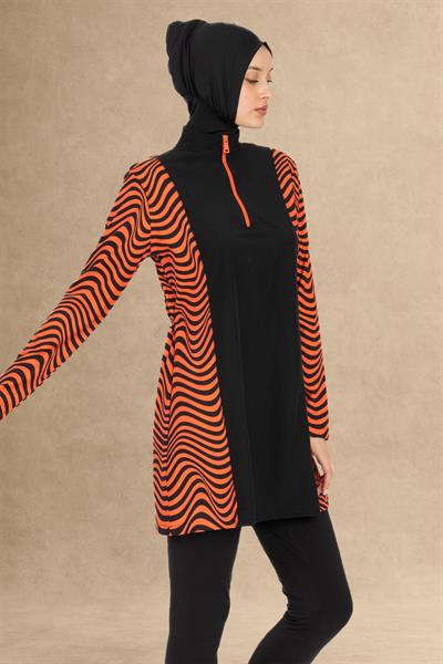 Kapalı 4 Parçalı Siyah Tesettür Mayo 6065A