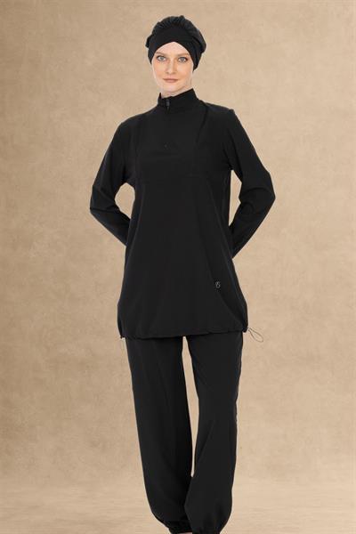 Kapalı 4 Parçalı Siyah Tesettür Mayo 6057A