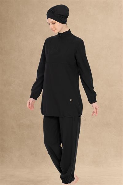 Kapalı 4 Parçalı Siyah Tesettür Mayo 6057A