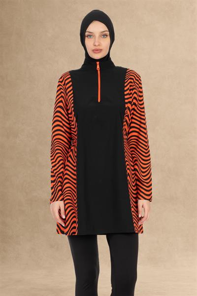 Kapalı 4 Parçalı Siyah Tesettür Mayo 6065A