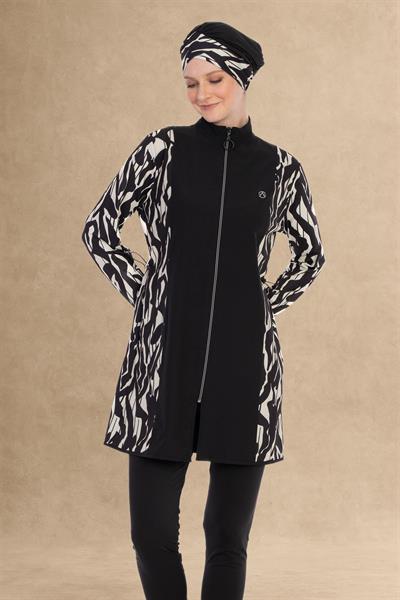 Kapalı 4 Parçalı Siyah Tesettür Mayo 6064A