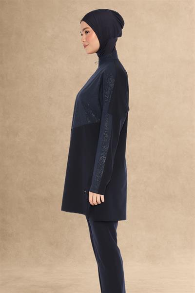 Kapalı Tam Fermuarlı Koyu Lacivert Tesettür Mayo 6269A