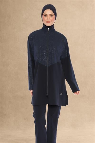 Kapalı Tam Fermuarlı Koyu Lacivert Tesettür Mayo 6269A