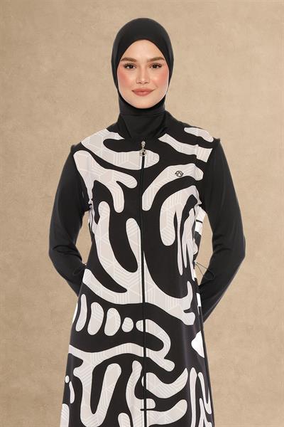 Uzun Çift Renk Siyah Mayo