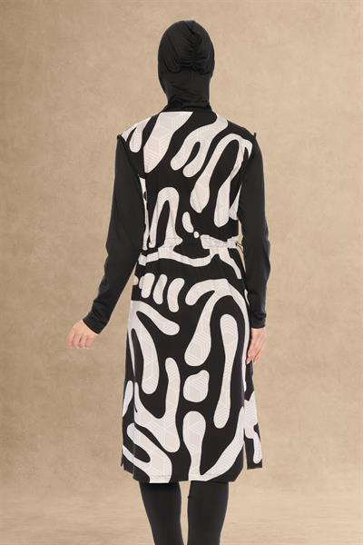 Uzun Çift Renk Siyah Mayo