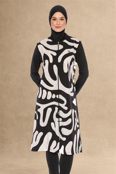 Uzun Çift Renk Siyah Mayo