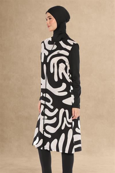 Uzun Çift Renk Siyah Mayo