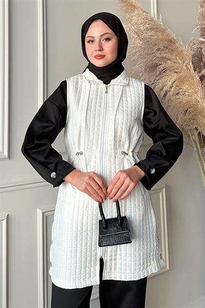 Kapitone Beyaz Çıtçıtlı Yelek