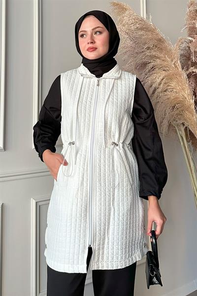 Kapitone Beyaz Çıtçıtlı Yelek