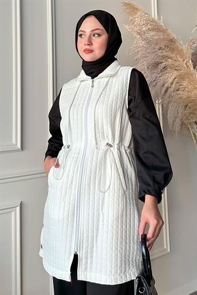 Kapitone Beyaz Çıtçıtlı Yelek