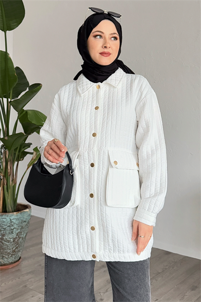 Kapitone Torba Cepli Beyaz Kap