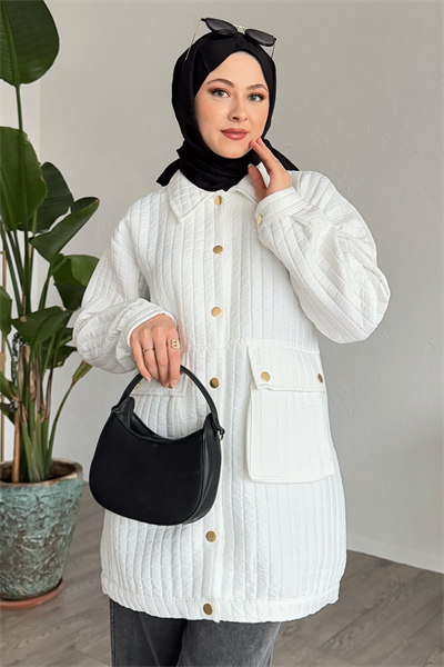 Kapitone Torba Cepli Beyaz Kap