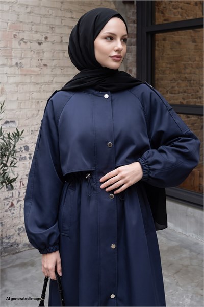 Kapüşonlu Astarlı Lacivert Parka Mont