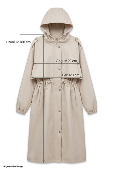 Kapüşonlu Astarlı Taş Parka Mont