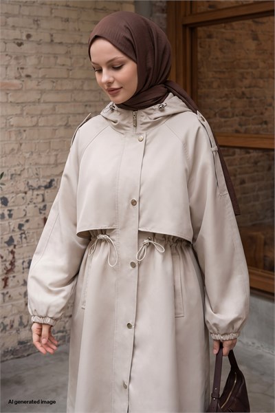 Kapüşonlu Astarlı Taş Parka Mont