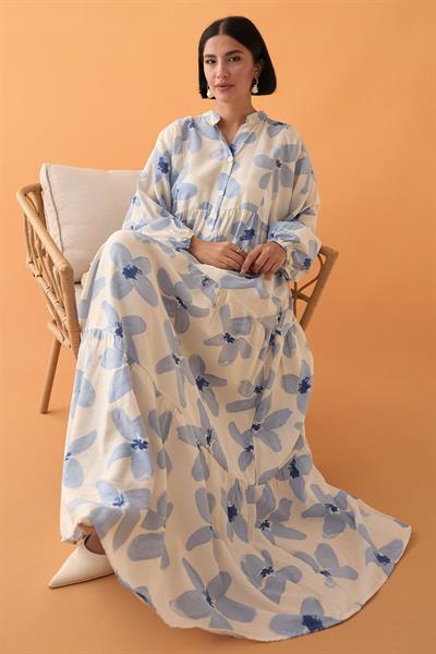 Kardelen Çiçeği Mavi Mango Elbise