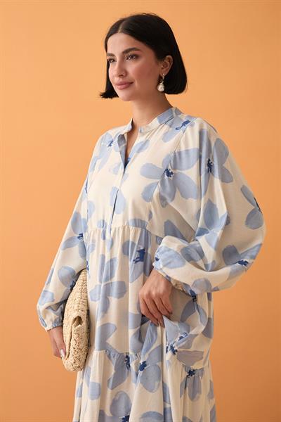 Kardelen Çiçeği Mavi Mango Elbise