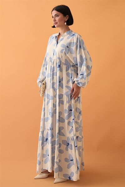 Kardelen Çiçeği Mavi Mango Elbise