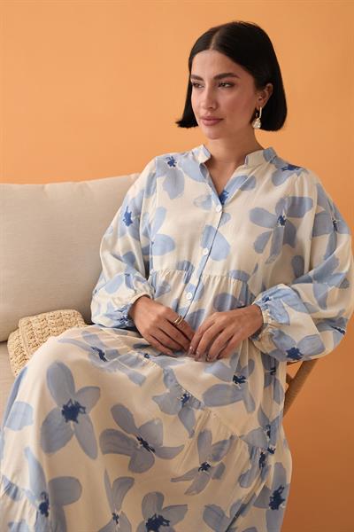 Kardelen Çiçeği Mavi Mango Elbise