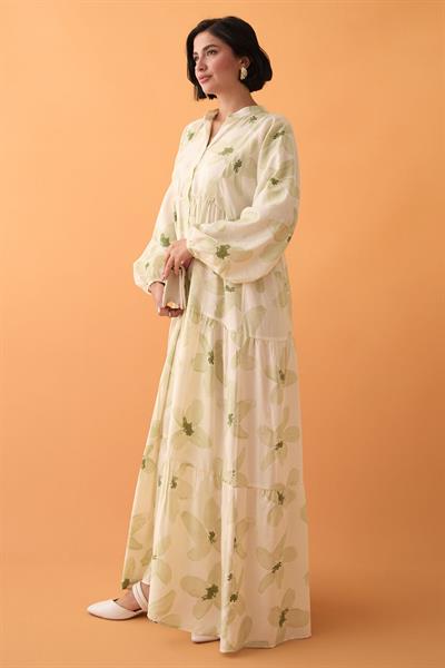 Kardelen Çiçeği Mint Yeşili Mango Elbise