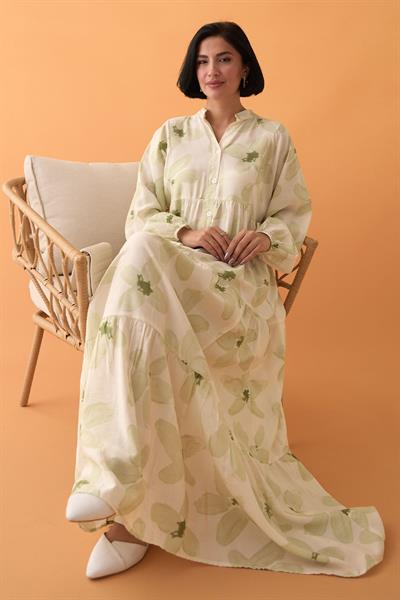 Kardelen Çiçeği Mint Yeşili Mango Elbise