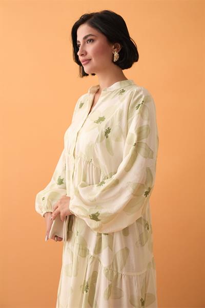 Kardelen Çiçeği Mint Yeşili Mango Elbise