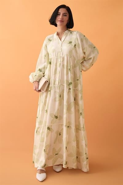 Kardelen Çiçeği Mint Yeşili Mango Elbise