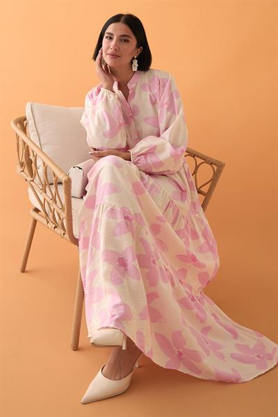 Kardelen Çiçeği Pembe Mango Elbise