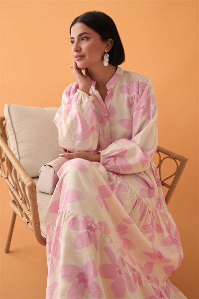Kardelen Çiçeği Pembe Mango Elbise