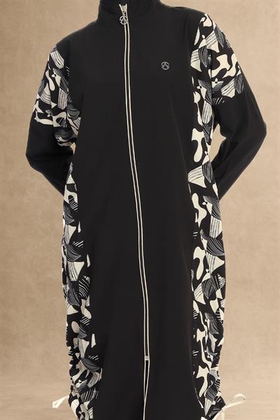 Karışık Desen Kapalı 4 Parça Siyah Tesettür Mayo 6219A