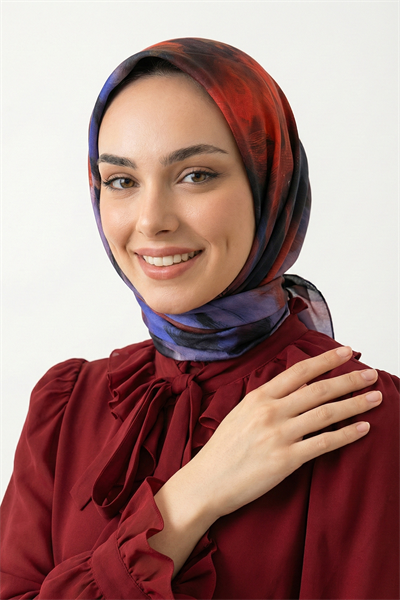 Karışık Fırça Desenli Kırmızı Soft Pamuk Eşarp