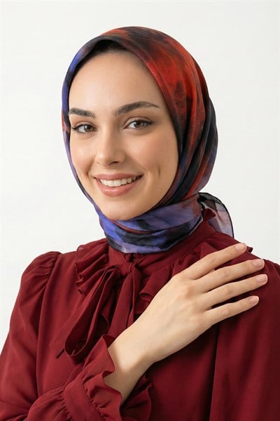 Karışık Fırça Desenli Kırmızı Pamuk Eşarp