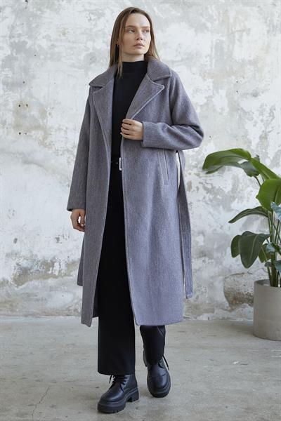 Kaşe Kuşaklı Astarlı Kaban - Antrasit