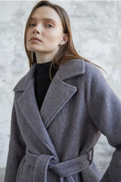 Kaşe Kuşaklı Astarlı Kaban - Antrasit