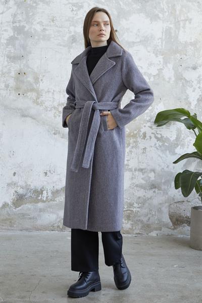 Kaşe Kuşaklı Astarlı Kaban - Antrasit