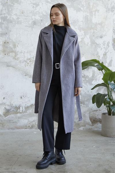 Kaşe Kuşaklı Astarlı Kaban - Antrasit