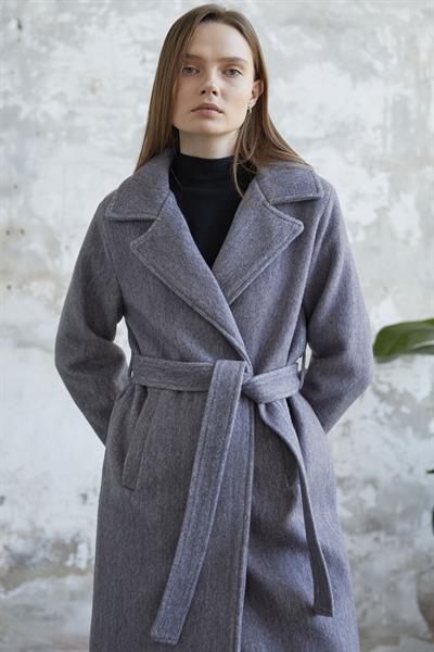 Kaşe Kuşaklı Astarlı Kaban - Antrasit