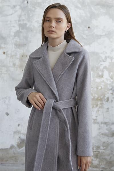 Kaşe Kuşaklı Astarlı Kaban - Gri