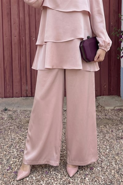 Katlı Saten Pudra Krep Takım