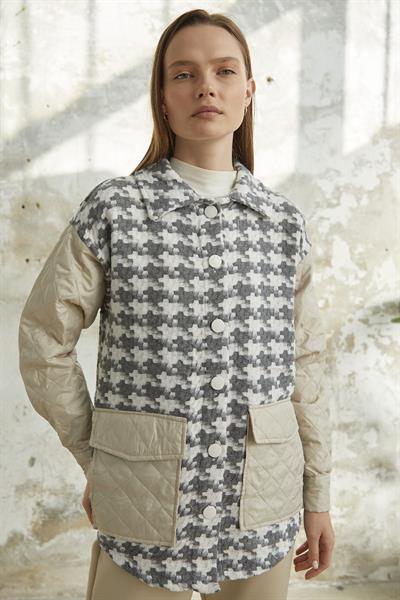 Kazayağı Desen Kapitone Gri Ceket