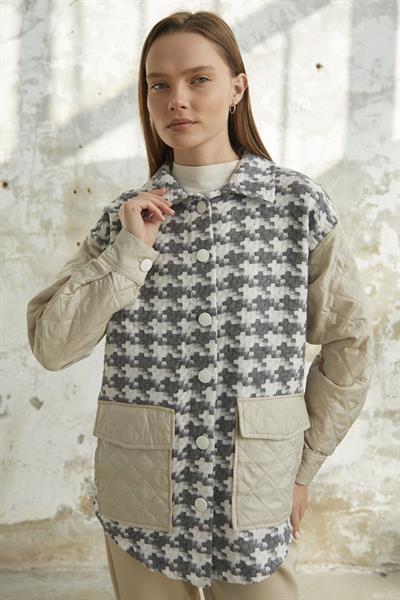 Kazayağı Desen Kapitone Gri Ceket