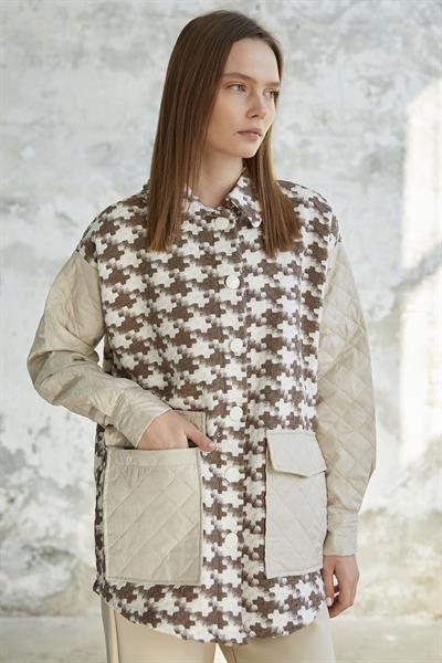 Kazayağı Desen Kapitone Kahve Ceket